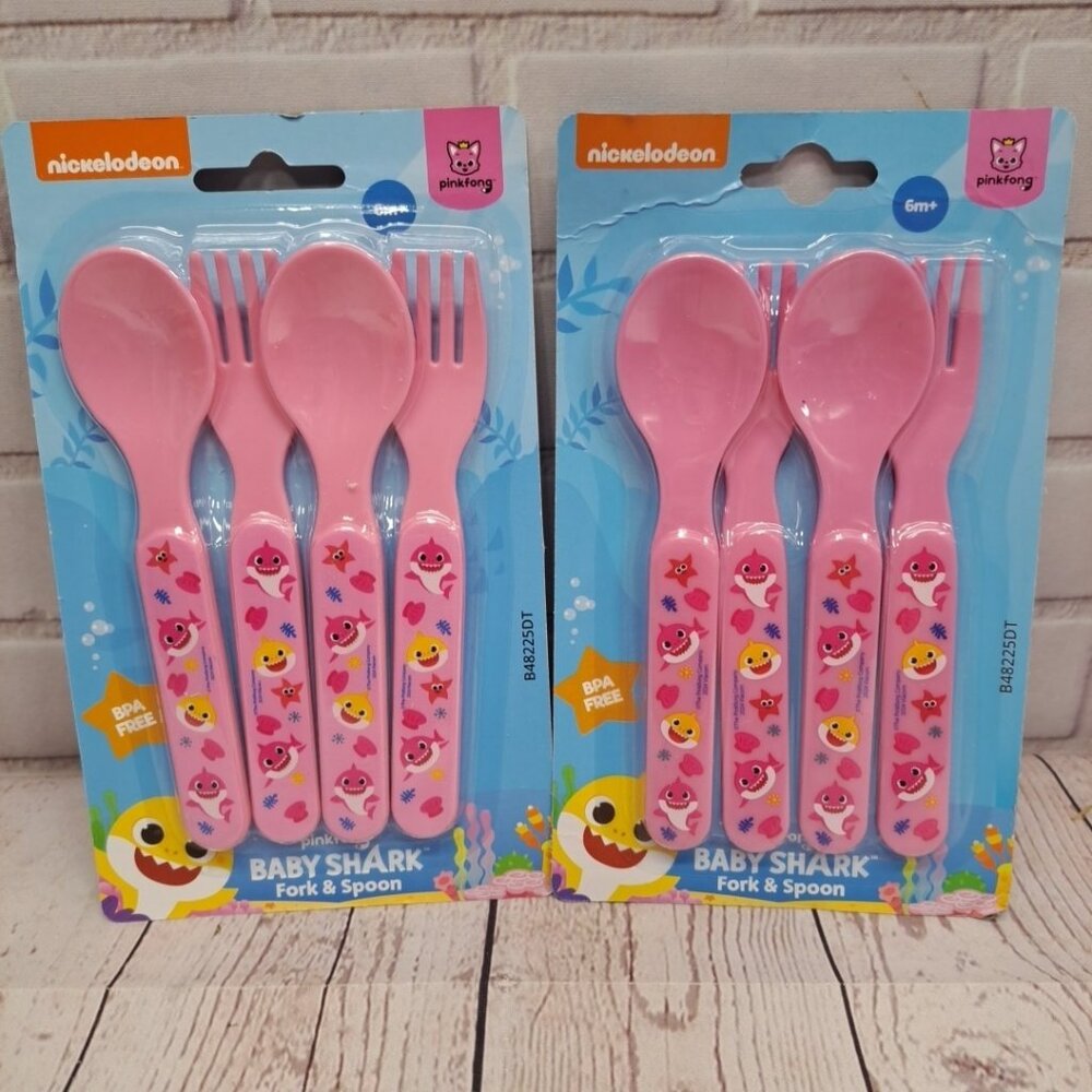 Nickelodeon‎ Baby Shark Toddler Forks and Spoon Flatware Set Of 8pcs, Pink